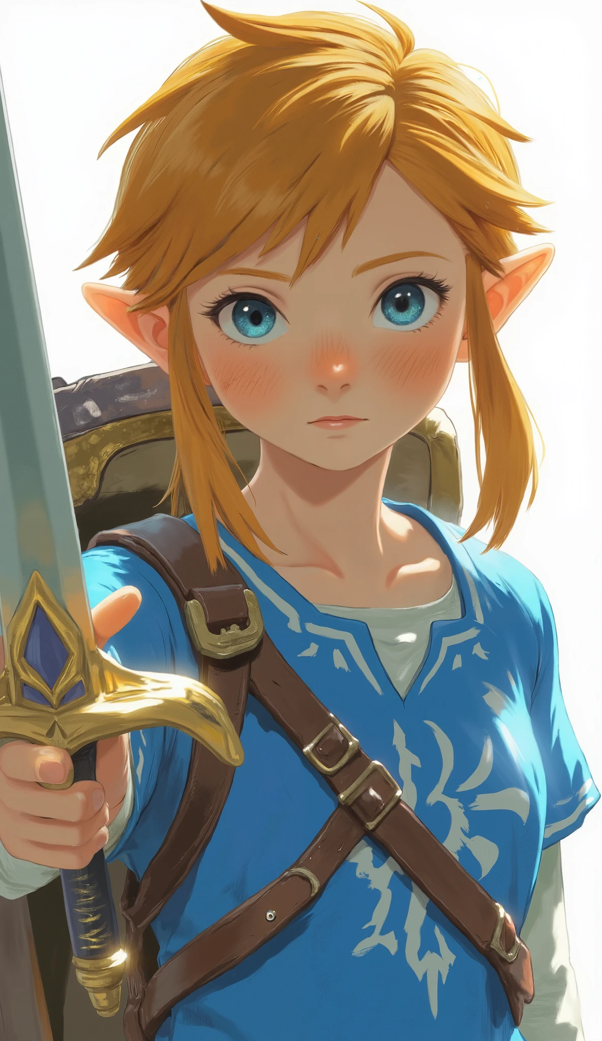 anime girl with a sword in her hand, Breath of the Wild art style, zelda OTW, Akihiko Yoshida, OTW, Link portrait, OTW style, Portrait of Zelda , Detailed Digital Anime Art, Zelda-inspired art, female protagonist, female protagonist 👀 :8, anime art wallpaper 4k, Anime Art Wallpaper 4k