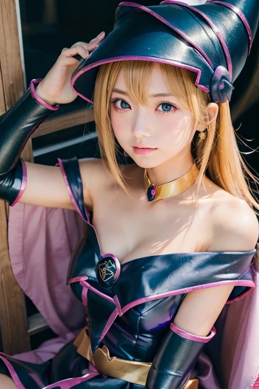 <lora:darkMagicianGirlLora_1:1>, best quality, ultra high res, (photorealistic:1.4),cute,cityscape, night, professional lighting, photon mapping, radiosity, physically-based rendering, dark magician girl, masterpiece, 1girl, blonde hair, blue footwear, blue headwear, breasts, hat, hexagram, medium breasts, long hair, looking at viewer, close mouth, pentacle, pentagram, solo, wand, wizard hat, full body, looking at the viewer, solo focus, black thighhighs, (18 age old Kpop idol), (aegyo sal:1), ((puffy eyes)), looking at viewer, facing front, smiling, cute,streets, outdoors, moon light city