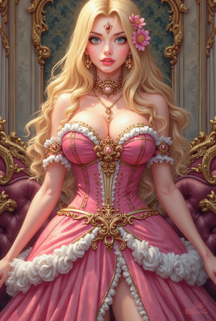 Beautuful Women、A MILF、Fantasy worldview、Victorian style、gotik、bikini-armor、dress armor、Super Hi-Leg、Cameltoe、in throneroom、i&#39;I&#39;m sitting on a throne with my legs wide open
