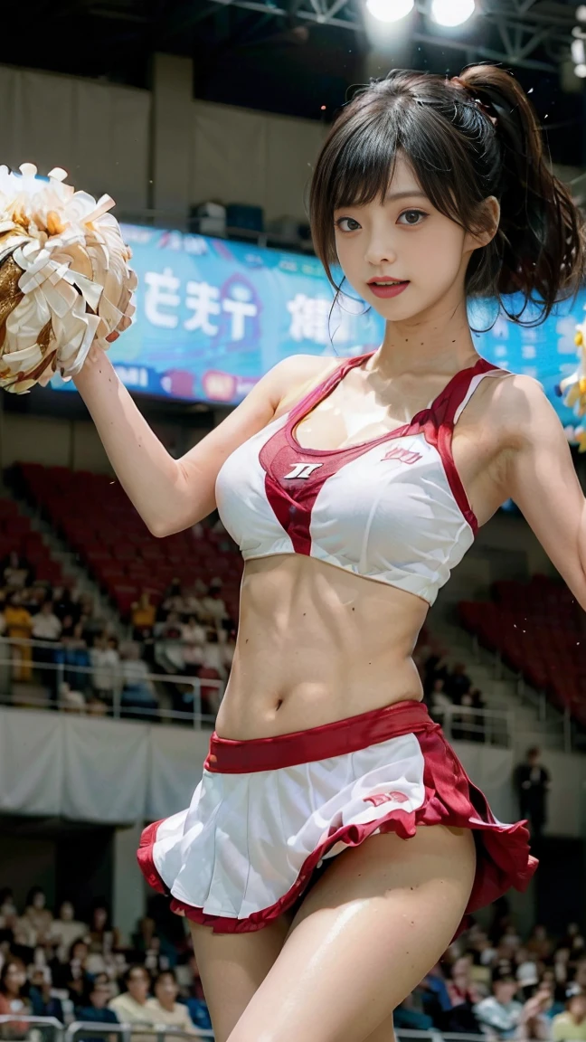 <lora:realisticCheerleader_v10:0.75>, (((wearing cheerleader outfit))), (holding pom poms), <lora:cuteKoreanGirlLora_cuteKoreanGirlLora:0.25>, ulzzang-6500-v1.1, pureerosface_v1, best quality, masterpiece, illustration, (realistic, photo-realistic:1.37), amazing, finely detail, incredibly absurdres, huge filesize, ultra-detailed, highres, extremely detailed CG unity 8k wallpaper, beautiful detailed girl, extremely detailed eyes and face, beautiful detailed eyes, ray tracing, 1girl, long hair, bangs, ponytail, medium breasts, heavy breathing, blush, torogao, orgasm, embarrassed, drunk, fucked silly, naughty face, detailed fingers, stadium, dancing, posing for a photo, cheering up the crowd,