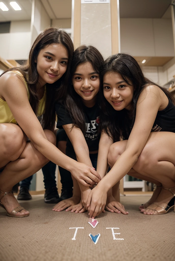 4 girls,For 4 people,highest quality, masterpiece, 8K,born photograph, photograph (objects), very detailed, born,realistic,sitting, view viewer,jeans,naked,long hair,black hair, sofa,12 years old