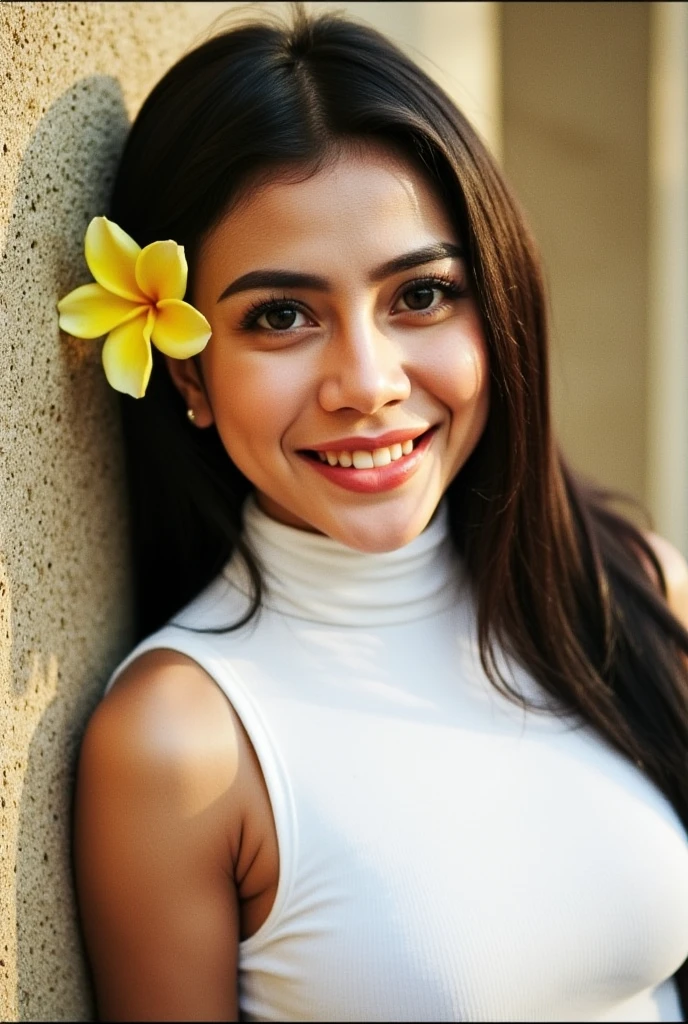 1 garota, morena, com cara de inteligente, vendedora, executiva, sorrindo