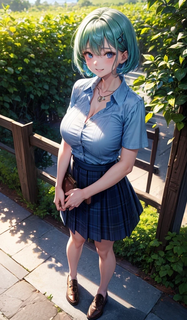 (((soft lighting, dim lit, dark scene, night, low key))),
Best quality, masterpiece, ultra high res, raw photo, beautiful and aesthetic,deep shadow, dark theme,(photorealistic:1.4),
(young beauty, kurumu, smile, huge breast, purple eyes, (blue hair), short hair, ponytail, (yellow sweater vest), white shirt,green plaid skirt, red bow, necktie, purple headdress, star \(symbol\), purple hair ribbon),
Graceful poise, evocative atmosphere, magnetic presence, refined seduction, captivating mystique,
outdoors, creep scary forest,