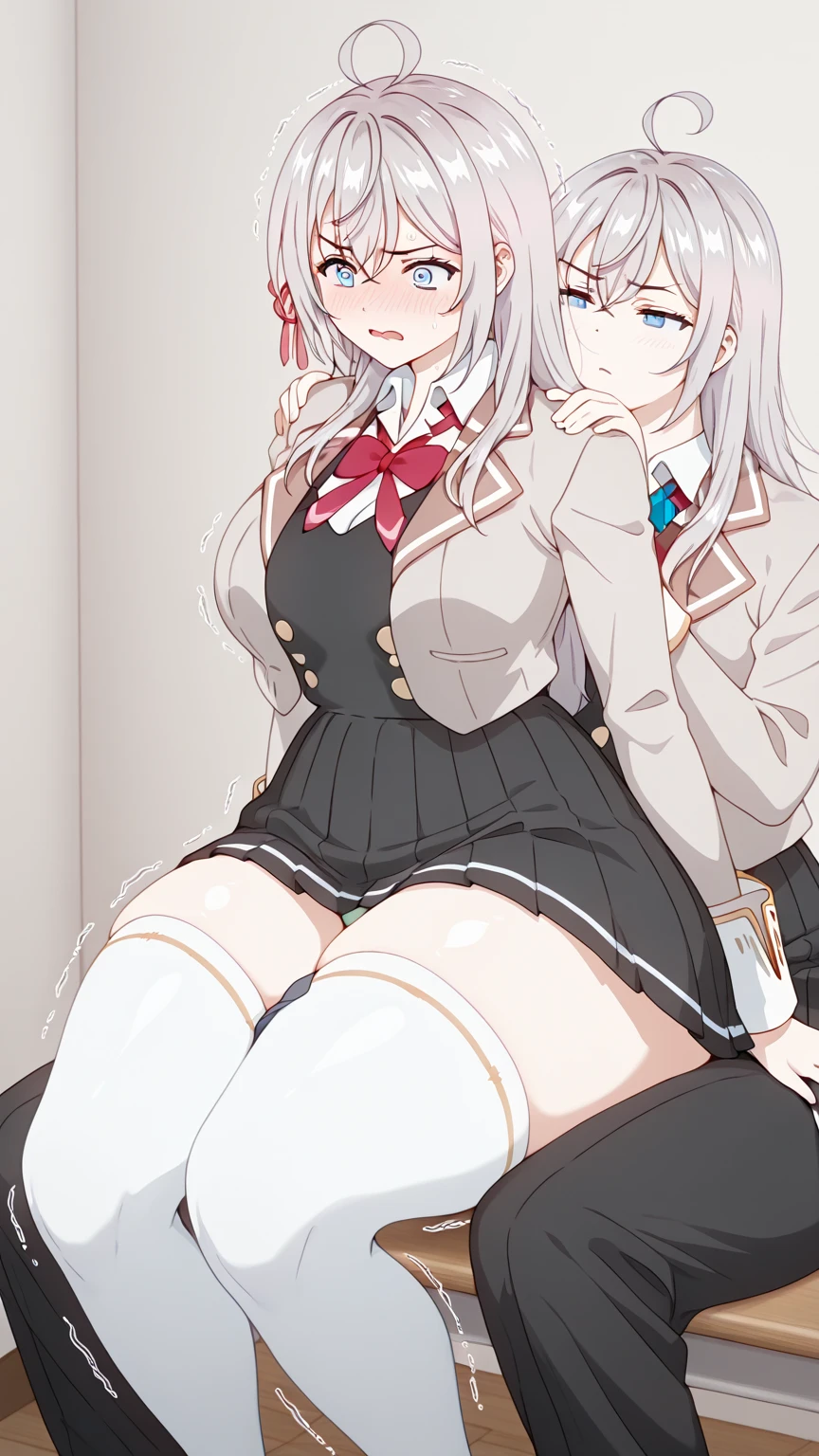 BREAK Perfect Anatomy、Highest quality、(cute:1.1)、(cute)、(High resolution:1.2)、Unbelievably absurd:1.3、Incredible illustrations、(cuteイラスト:1.2)、nsfw,(Beautiful background、Public toilet、Planting)、1gial(Silver Hair、Straight Hair、Bobcut、9 years old female,height 1.2meters, slim 25kg)(flat chest、Dark Skin:1.6,Red Eyes)((((vulgarity))))( Sex preparation:1.2upright straddle),(public indecency,rape(((shackles,))))、(breathless,trembling,chain),pussy juice:1.2,How(anal,Sex),How in ass,(1fat boy),penis ,((school uniform,garter belt)(multiple views)