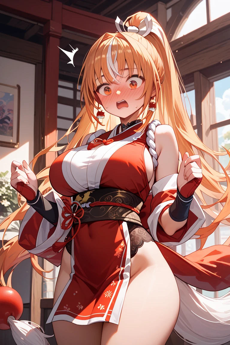 ((masutepiece)), ((Best Quality)), (Ultra-detailed), ((kawaii)), Cute, (lovely), ((Sexy)), (Ero), ((Extremely detailed)), 4K, (8K), Best Quality, (Beautiful), Illustration, Anime style, Painting, Dynamic Angle, Cowboy Shot, from wildcard,A dimly lit Japanese-style room like a drama, Sitting on the bed, Open your legs, Gradation, full body focus, In a dimly lit Japanese-style room, Cute little girl s, 1girl in, Solo, shrine maiden clothe, (Choose one hair color at random:1.2), Beautiful random colored eyes, ((Beautiful eyes)), White-skinned, Random hairstyle, Buttocks, Big breasts that are about to burst, (Ashamed), Troubled expression, (red blush:1.5), Sweat, sparkling effect, Lens Flare, shiny-glistening, gleaming