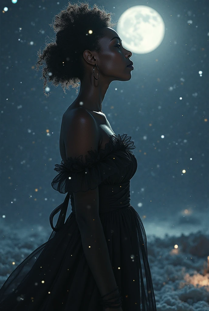 Moonlight glow, a beautiful black girl with glowing skin standing under ...