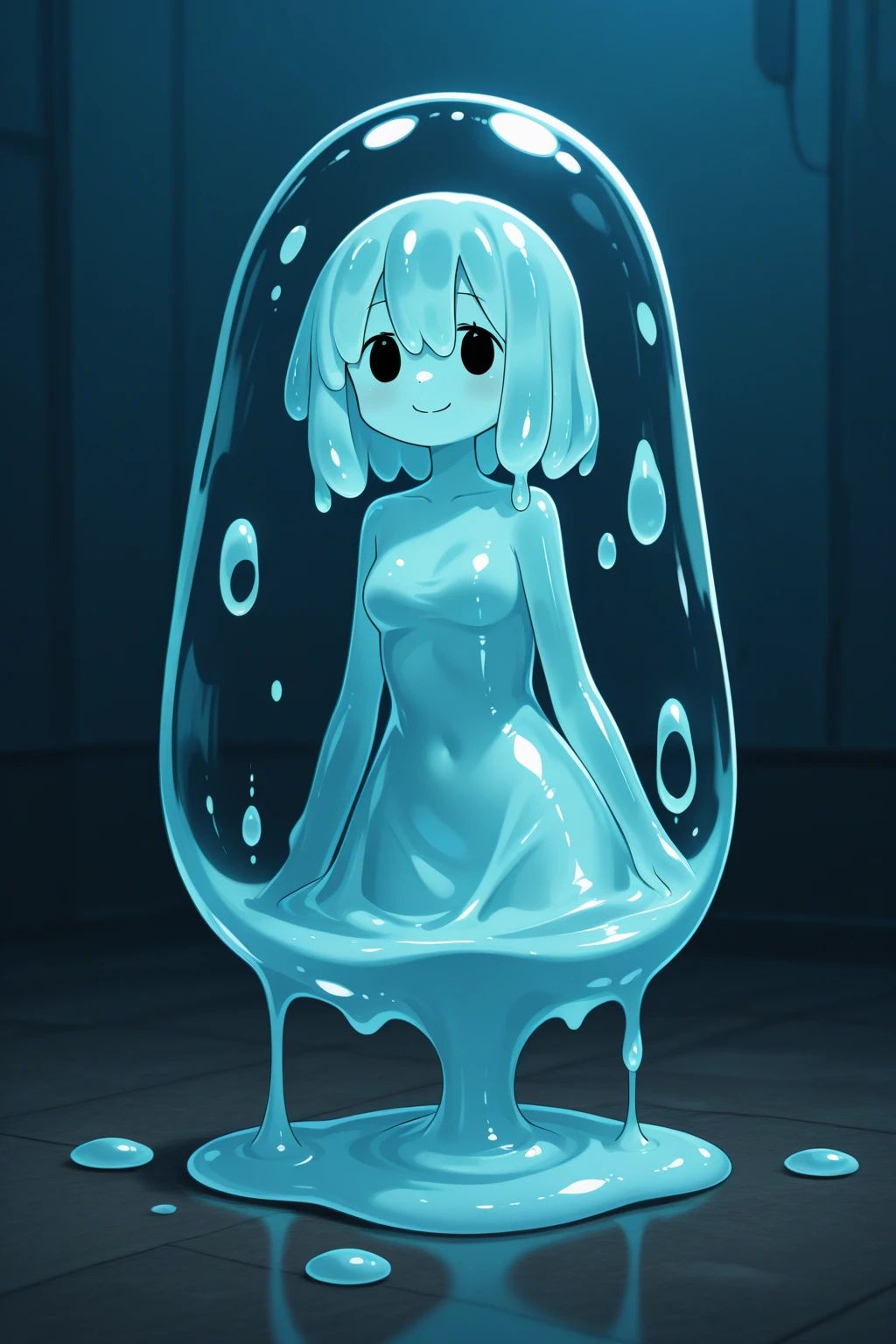 ,1girl,(slime girl), viscous blue skin,high quality,(((slime sports sweatshirt))),translucent body, transparent skin,