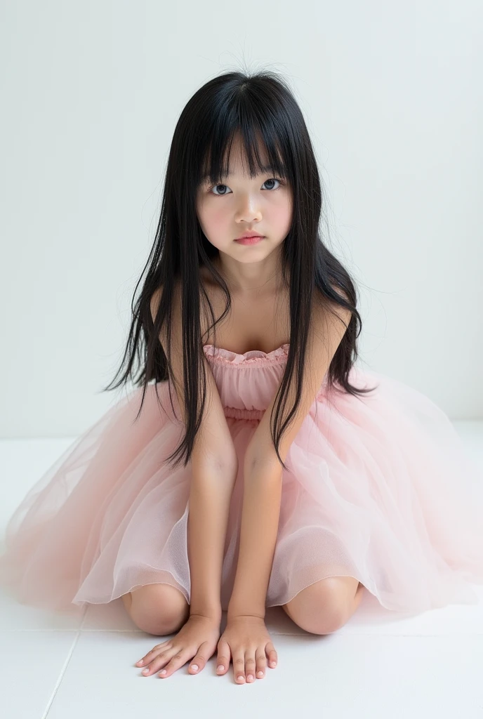 arafed little girl in a pink dress and a tiable, beautiful pink little girl, asian girl with long hair, dressed in a pink dress, wearing a pink dress, young asian girl, gorgeous young model, girl in a dress, beautiful pink little alien girl, young and cute girl, pink girl, girl with super long hair, cute young girl