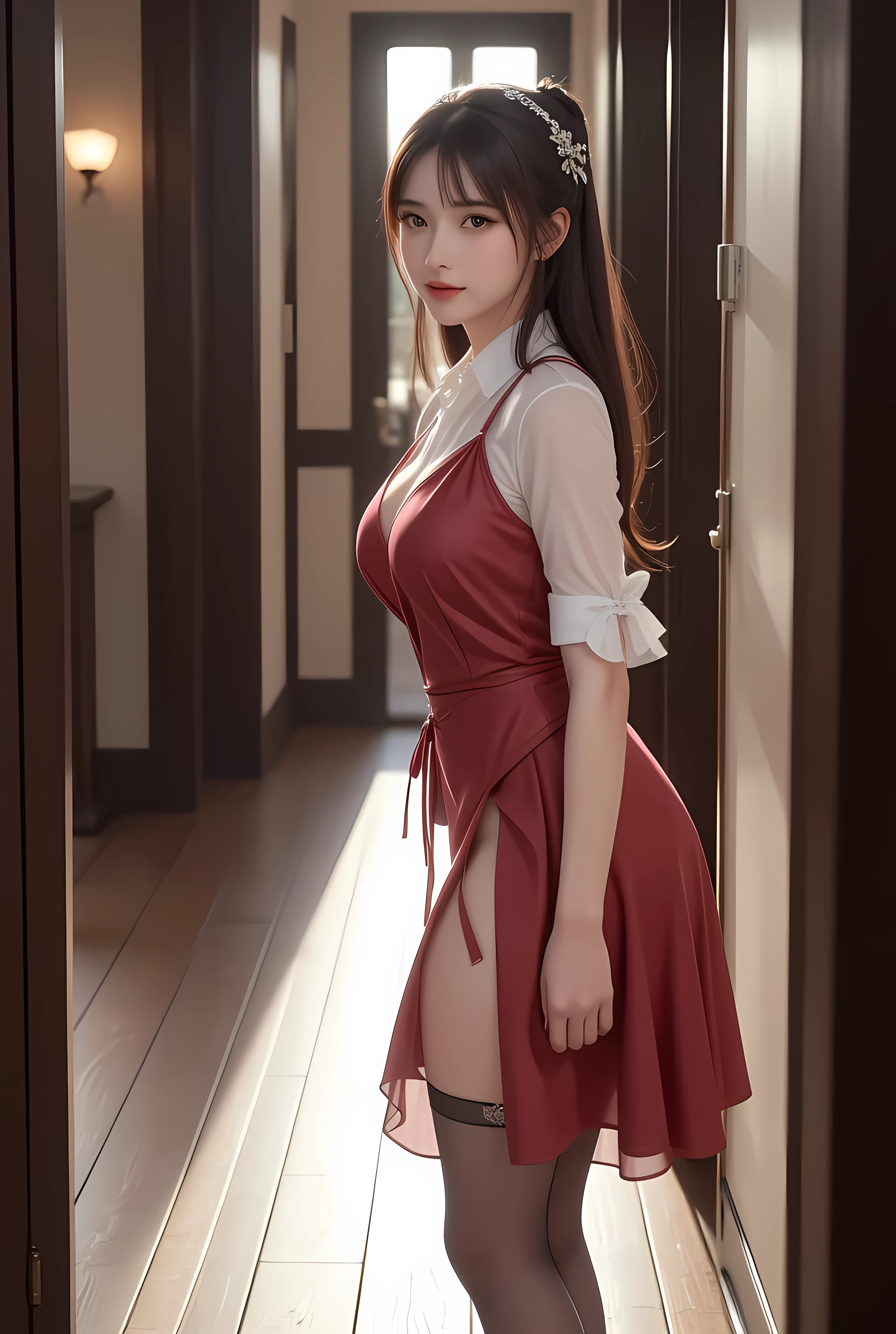 Highly detailed CG Unity 8k wallpaper, top quality, super detailed, masterpiece, realistic, photorealistic, very detailed cute girl, 20 years old, (skirt lift), (skirt lift), ((skirt lift by yourself)), sheer red satin panties, panties focused, blush, parted lips, looking viewer, semi-body shot, wearing a tight qipao style silk shirt, (crowd), (crowd), dull bangs