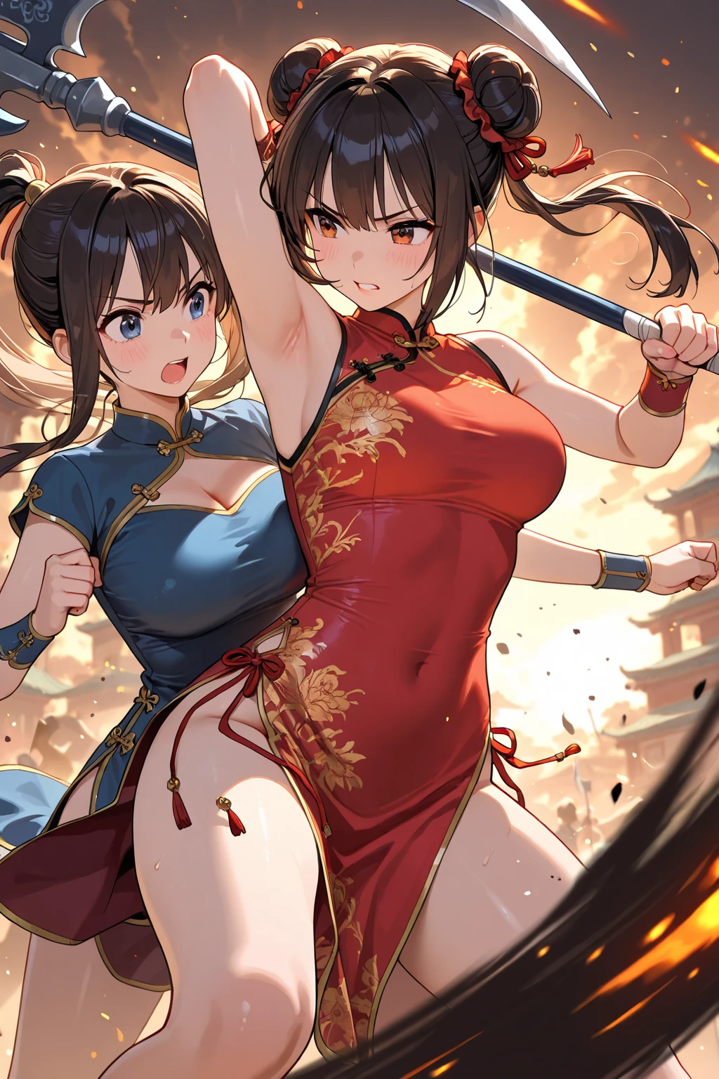 <lora:FComic1To3Page_SD15_1:0.7> (1page),comic,Multi view, Frame, Text, speech bubble, frame, heart, trembling, focus line, vibrating line, comic expression, Sound effect,1girl, solo focus, (full body:1.3), (cowboy shot),
 <lora:add_detail:1>
 <lora:shiranui_mai:1> shiranui_mai, japanese clothes, revealing clothes, high ponytail, pelvic curtain, ninja, thighs