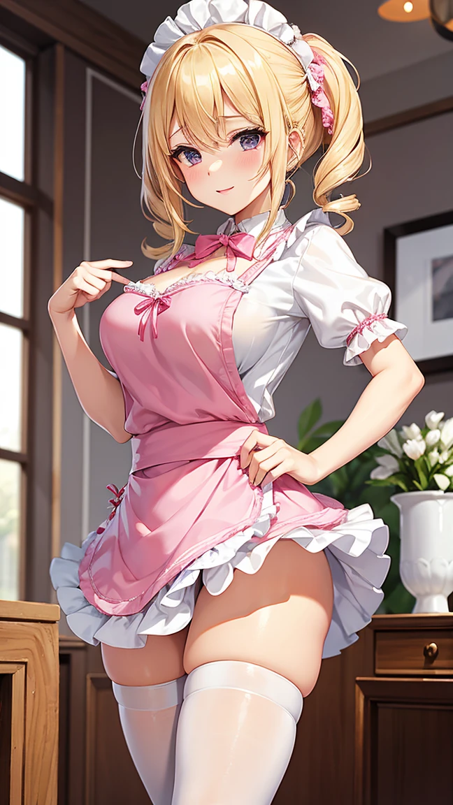 highest quality、one girl,full body figure、15 years old、big boobs、big 、perfect five fingers、perfect legs、perfect legs、Djeeta、Gita、perfect thing、detailed description、small details、shy face、detailed face、mini skirt、blonde、short hair、white panties、white panties、I can see your panties、M-shaped spread legs、Skirt flip、lift skirt、