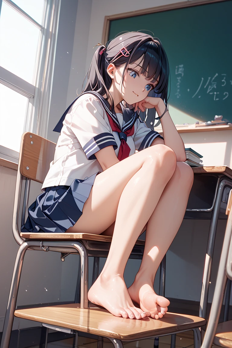 sitting in the classroom, no clothes girl