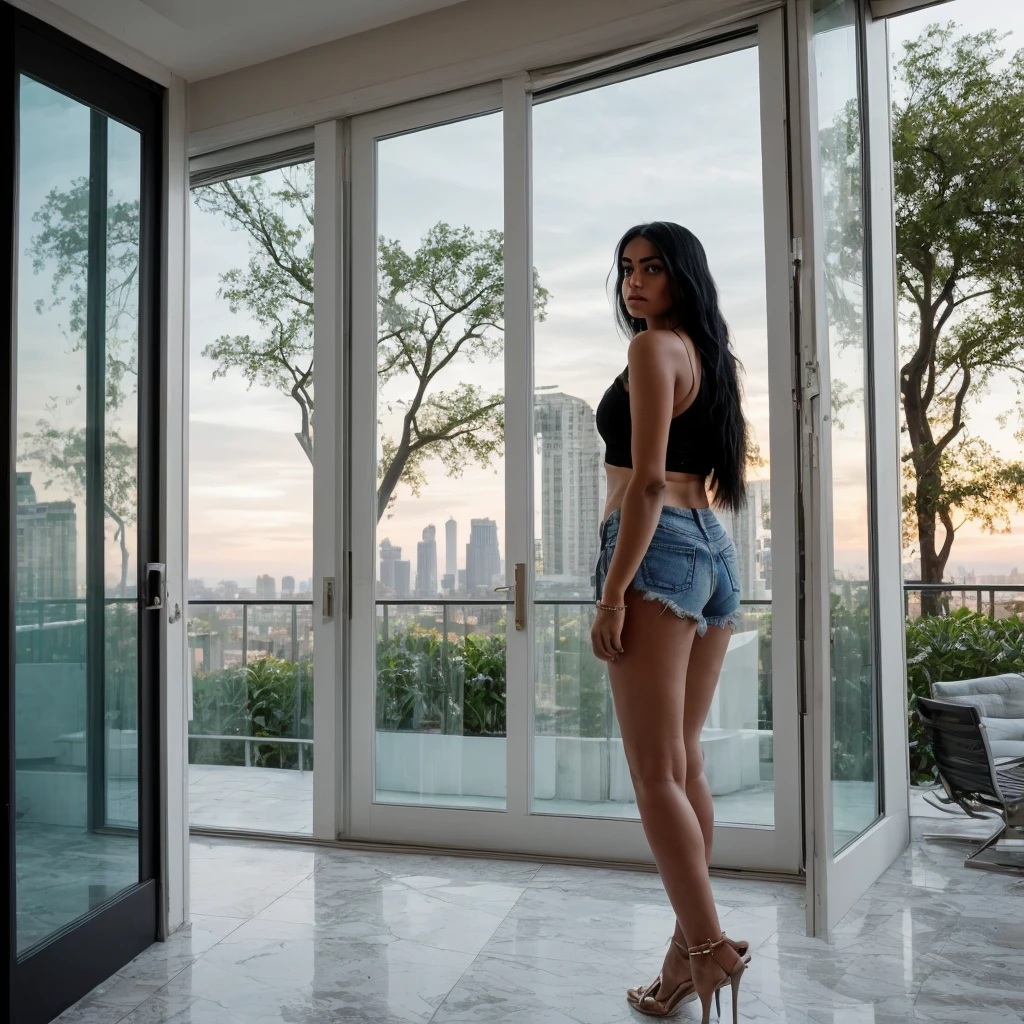very gorgeous naked slim ancient greek beauty, 20 years old, heavy dark makeup, tanned skin, (showing pussy hypersexily :1.3), small standing nipples, (hourglassshaped figure :1.2), (sitting teasingly with opened legs :1.2), bright white architecture and sea in backround, in beartiful greek setting with lush greenery around