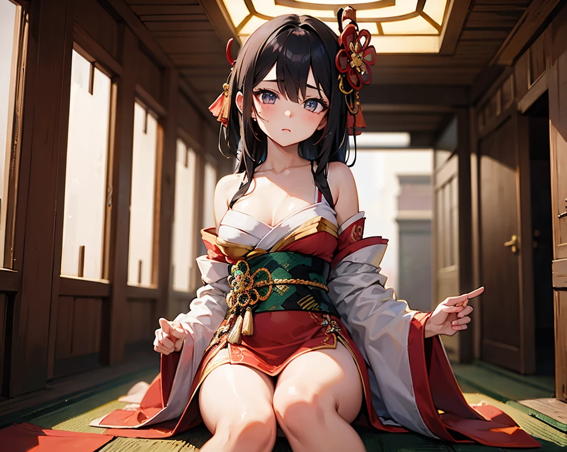 (Photorealsitic:1.4), fullllbody, Dynamic Angle, 1girl in, ((独奏:1.4)), (beautifully detailed eyes), (beautiful and detailed face), Perfect female body, (neat figure:1.2), Slender waist, (18year old), large full breasts, Very big eyes, watery lips, (Sober haori hakama:1.4),(Red neckband and black gauntlet),(The perfect Japan sword:2), Undistorted blade, effect, (top-quality), (ultra-detailliert), (masuter piece), (hight resolution), (Original), (the Extremely Detailed CG Unity 8K Wallpapers), Character Design, Game CG, Detailed Manga Illustration, Realistic head-to-body size ratio:1.2