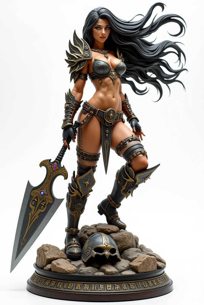 figure of warrior, sexy pose, big breasts, bikini armor, sword and shield 