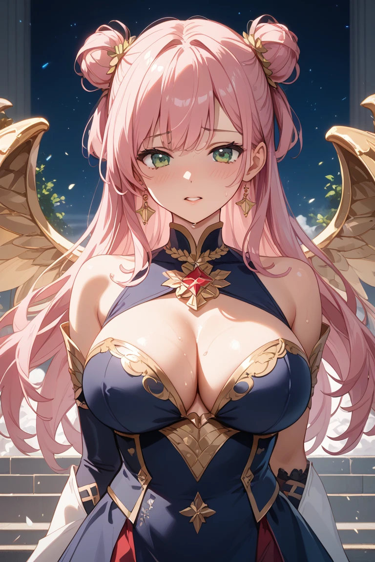 NSFW, (Perfect Anatomy)、Mastepiece、Ultra High Quality、 8K、masterpiece、Highest quality、Ultra-high resolution、Maximum resolution、Very detailed、Professional Lighting、anime、woman、thin、so beautiful、Highly detailed eye、Highly detailed face、Golden earrings、Pink Hair,、Pink eyes, upper arm pink armor, pink pattern, whole body, magical girl, Angel Girl, fighting pose, ((Clothes are torn and damaged)), (((doggystyle))), (((1 boy and 1girl are having sex)))、On the bed、Beautiful nipples、Beautiful vagina、Highly detailed vagina