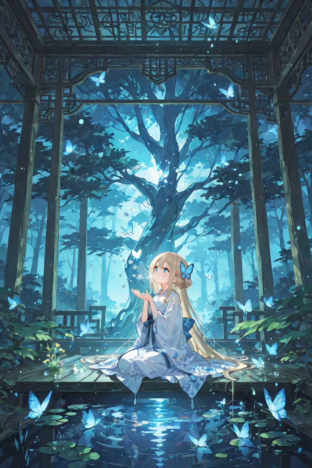 (masterpiece),(best quality:1.0), (ultra highres,), detailed, a glass ball with a tree inside of it, digital art, cg society contest winner, butterflies and sunrays, concept art design illustration, beautiful digital illustration, closed ecosystem