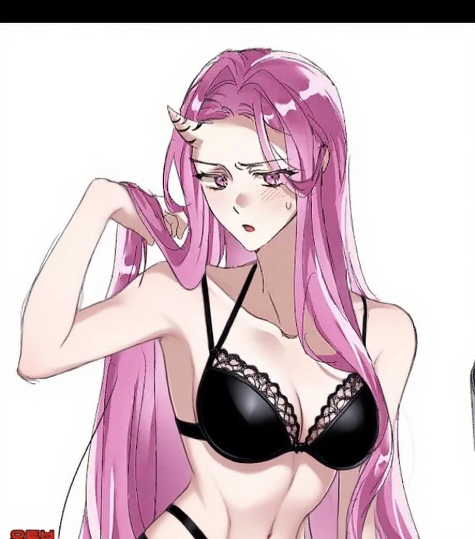 alone, One girl, View your viewers, sketch, Flat Color, 2D, anime, anime coloring, Pink Hair, long hair, cowboy shot, (Pure white lace bra, Pure white lace panties), large breast, Crying face