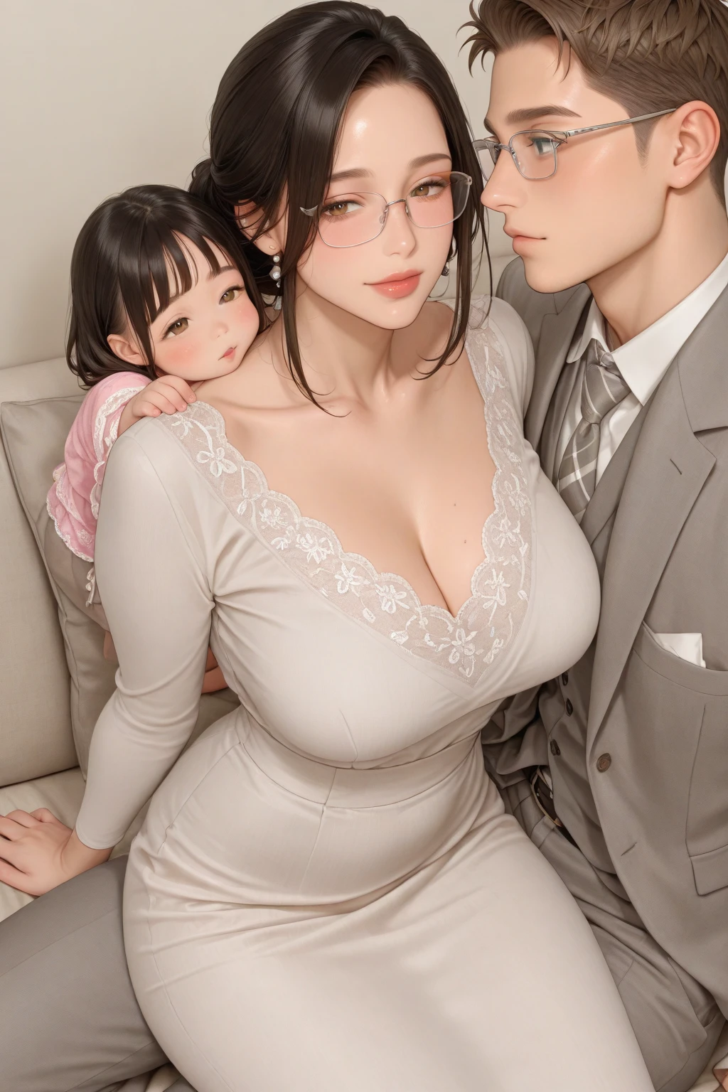 brother and Tall sister photo, Hyper-realistic image of a tall 23 year old girl hugging with eight years old boy ,looking at young boy hugging , wearing lingerie, medium brown hair tied, tight glued miniskirt, midriff top with ruffles and tight buttons,huge big breasts,tight clothing, big cleavage,seductive look,red lipstick,licking a pen,blush (best quality, masterpiece1.2), (detailed eye: 1.2),wet hair, camel pives, detailed school background, sister seducing small brother,tall sister molesting young brother