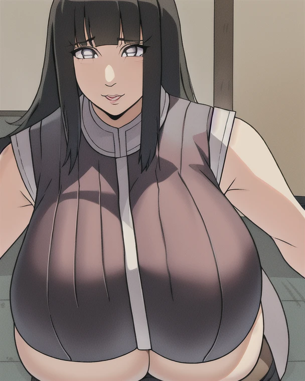 masterpiece,violet lips, violet makeup, She looks over his shoulder ,hands over head, wide eyes, half closed eyes,surprised, puzzled, absurdres, hinata\(boruto\),Akiyama Rinko,yuri, lesbians, ,mature female, minidress, perfect composition, detailed lips, gigantic breast, beautiful face, body propotion, short hair, purple eyes, soft gaze, super realistic, detailed, photoshoot, realistic face and body, closed violet turtleneck, (gigantic breasts: 1.1), curvy, cowboy shot, bare shoulders, seductive smile, inside, nightclub, cleavage, (gigantic breasts: 1.4),shine black tight skirt