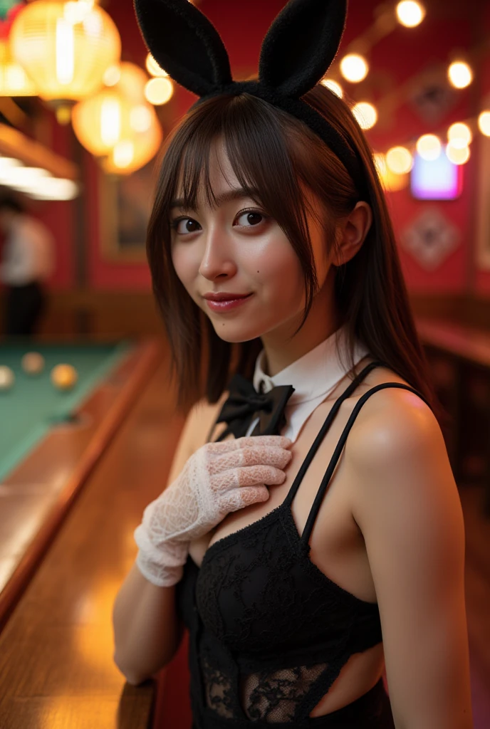 (masterpiece:1.2), highest quality, high resolution, realistic, rabbit ears, black rabbit ears, fake rabbit ears, pantyhose, black pantyhose,bowtie, wrist cuffs, black leotard, casino,roulette table, poker chips, slot machine, chandelier, (8k, RAW photo, best quality, masterpiece:1.2), (realistic, photo-realistic:1.4), (extremely detailed 8k wallpaper), Photo of a beautiful Japanese idol 12 years old woman., (((Very small breasts))), ((Baby Face)), (((sweaty armpits))), Armpit depression, ((((Dimpled Armpits)))), ((((Deeply wrinkled armpits))))