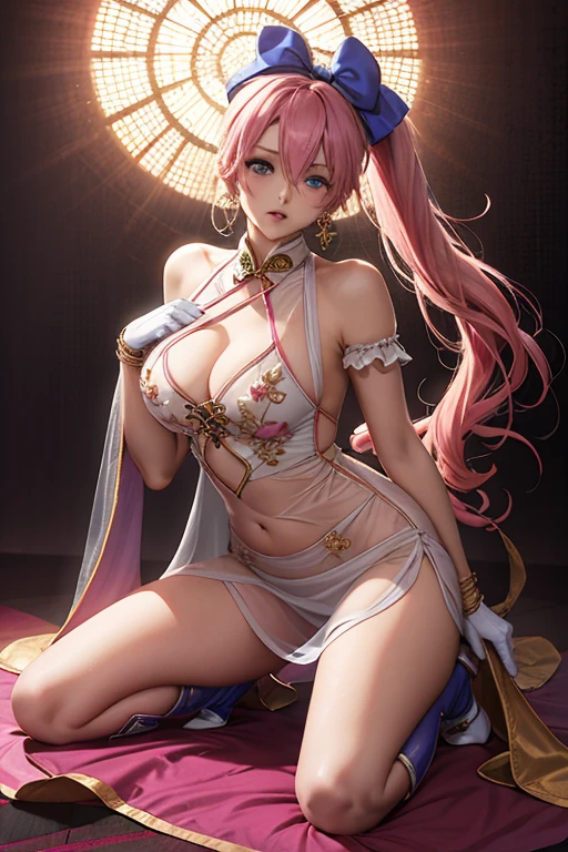 Yae Miko(purple eyes)wedding dress)(beautifuls piernas)(beautiful)(from below)