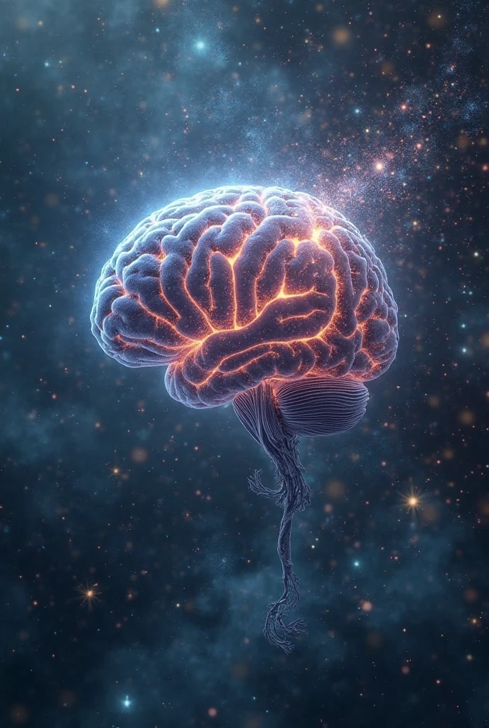 Make an image that describes cosmic consciousness with a big brain made of universes and galaxies 