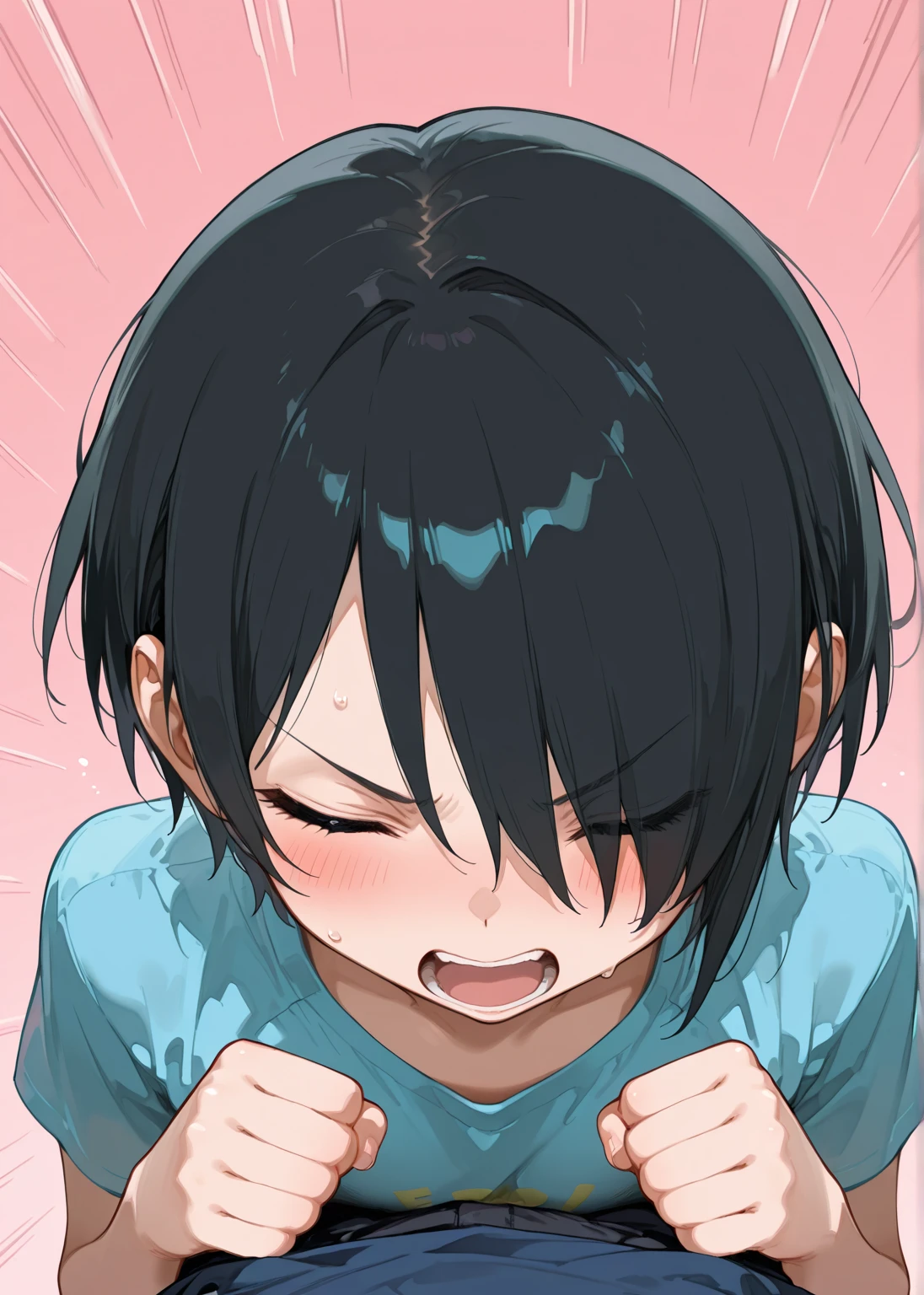 (((masterpiece))), (((best quality))), ((ultra-detailed)), (8K),NSFW,1girl,(((Tomboy))), (((boyish))), black hair, extra short hair, pixie cut,Lolita,(Chibi),short girl,minimum girl,((toddercon)),((toddler body)),((kindergarten uniform)),((yellow cap)),(flat chest),fellatio,penis,cum on face ,(bukkake),(semen),cum in mouth, innocent look, question mark