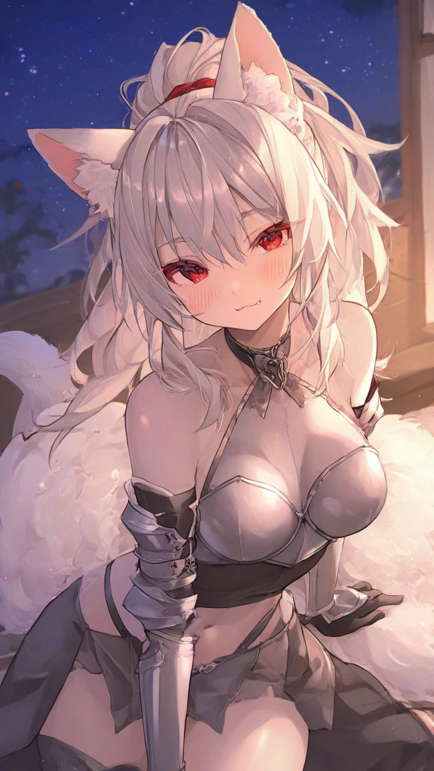 white hair,Double tail,red eyes,Cat ears,loli,Huge Breasts,cute