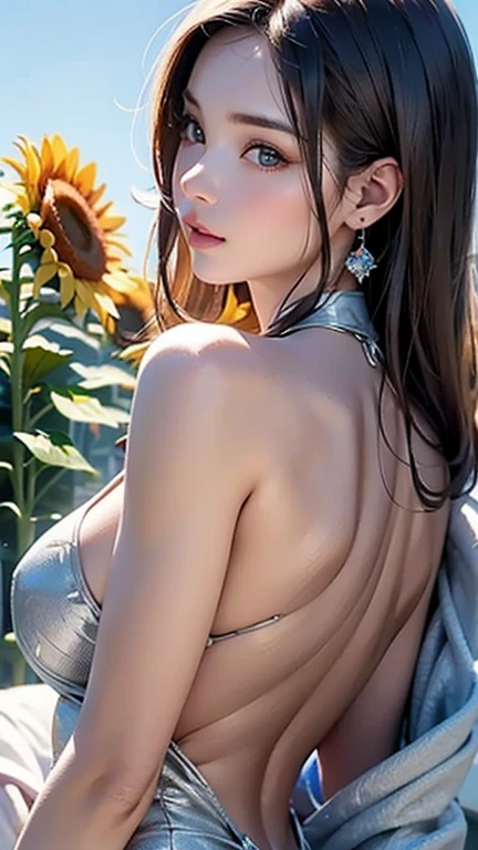 Very detailed、masterpiece、highest quality、Ultra-high resolution energy A、8K High Resolution、Photogenic transparency、Detailed eはい、Gradation、Perfect anatomical figure , Nikon Z9 80mm Lens, Beautiful girl with long hair, Braided Hair、Hair and light eyes, Vibrant, Colorful lights and bokeh. The lighting casts a warm glow on her face and hair....., Blue glow, Water surface reflection, Creates a dreamy and magical atmosphere.(Dorsal position、Beautiful back、Big Ass、Peachy Butt、Soft butt:1.4)、(From the back:1.7)、(A large full moon can be seen in the background..、The whole background is a huge full moon、The entire background is the full moon:1.6)、(Big Breasts:1.8)、(Body facing forward:1.8)