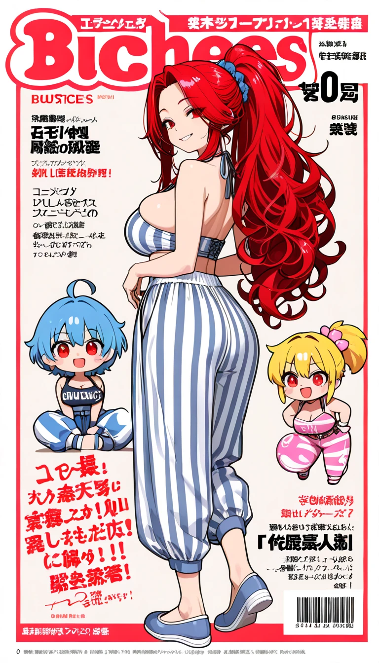 Bulma with a very very long ponytail, in high heels shoes, with her daughter.