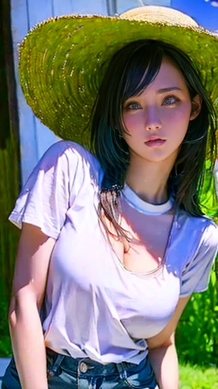 Super high quality, photo quality, cute Japan girl, white bikini, wet breasts,