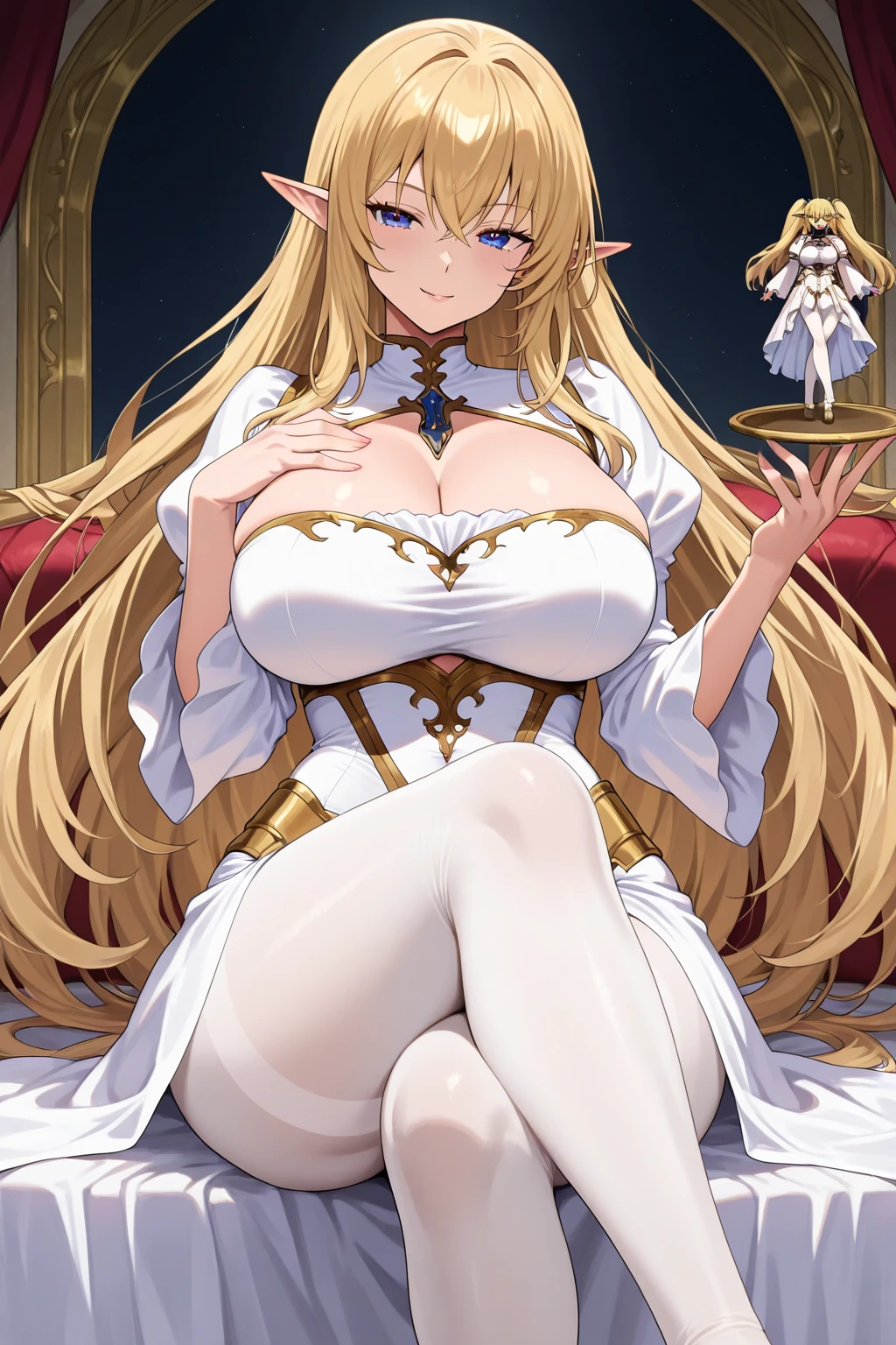 Cristalina, 20 years old, long blonde hair, light lilac eyes, huge breasts, it's a special day, her mother was pregnant with her younger sister. Meanwhile, Cristalina undresses in front of a nobleman in her crystal room in her bed in the moonlight..re hentai