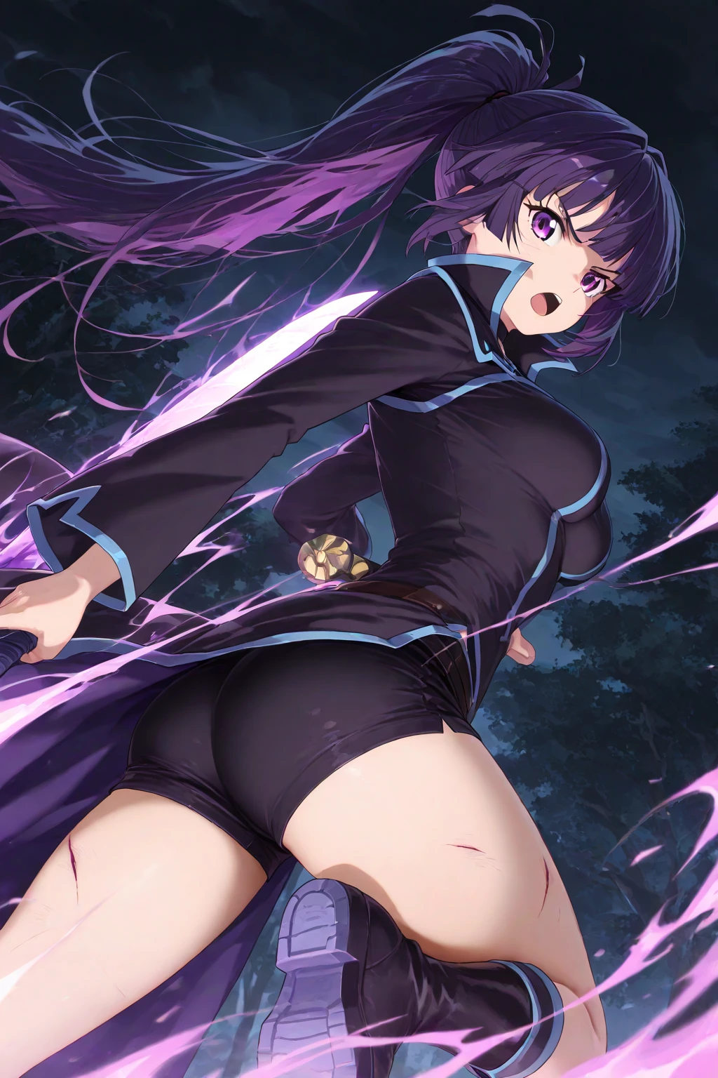Fern、Purple Hair、Long Hair、blush,smile,Captivating thighs、Combat Uniform、Magic wand、There are lots of magic circles
(masterpiece:1.2), highest quality, High resolution, unity 8k wallpaper, (shape:0.8), (Beautiful and beautiful eyes:1.6), Highly detailed face, Perfect lighting, Extremely detailed CG, (Perfect hands, Perfect Anatomy),