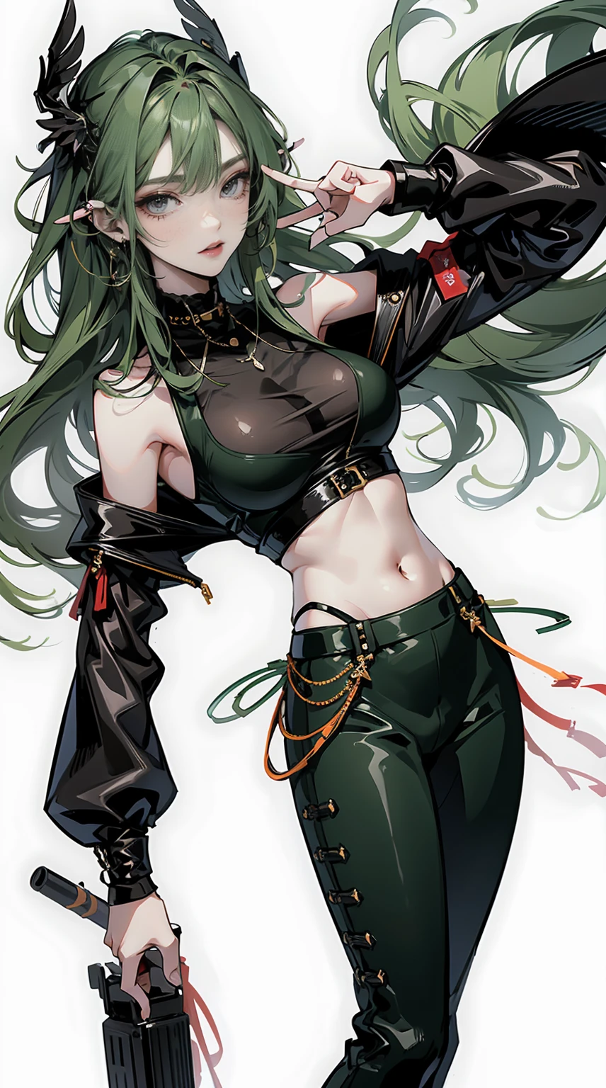 Black hair, green eyes, futa, defined muscle, nsfw, abs, androgynous, flat-chested, holding sword