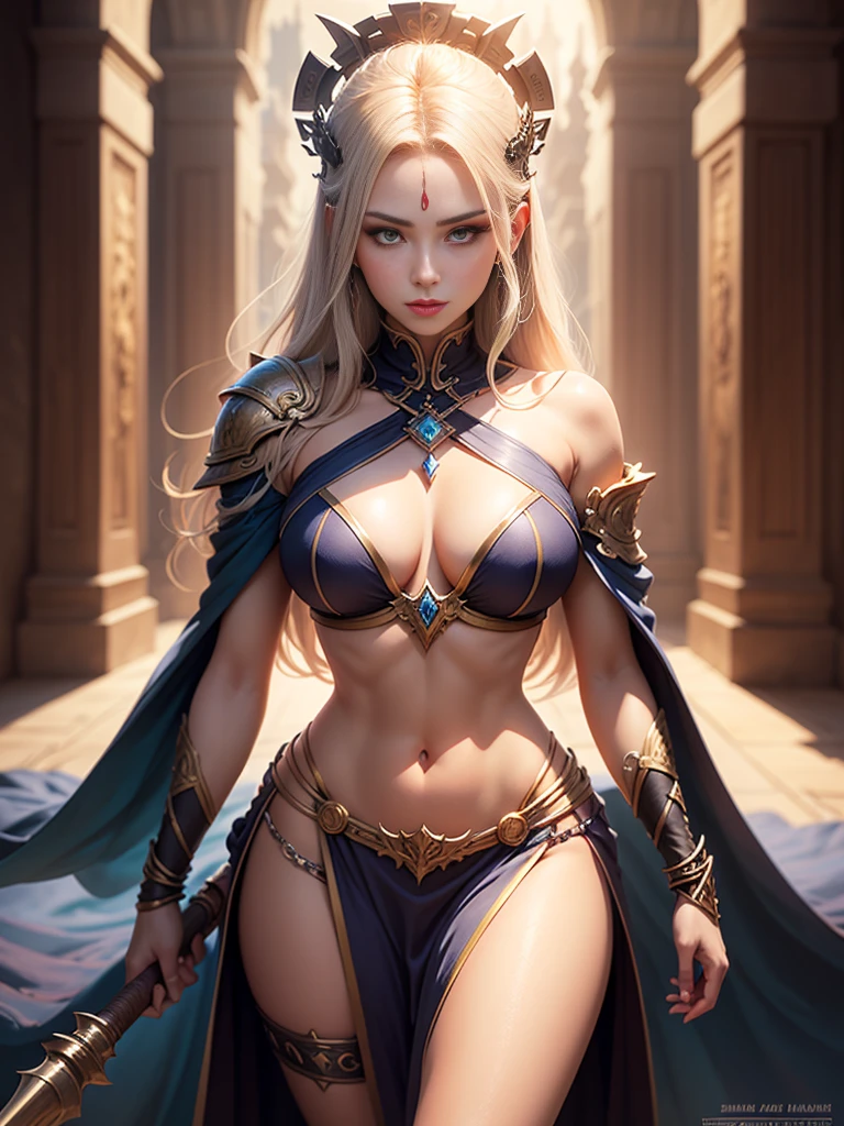 (photorealistic:1.4), (masterpiece, sidelighting, finely detailed beautiful eyes: 1.2) A photo of sexy beautiful elf female flexing warrior full body close-up shot looking to the viewer, top quality, high quality, high definition, 4K, inside a bedroom background, bed, pillow, sheet, barefoot