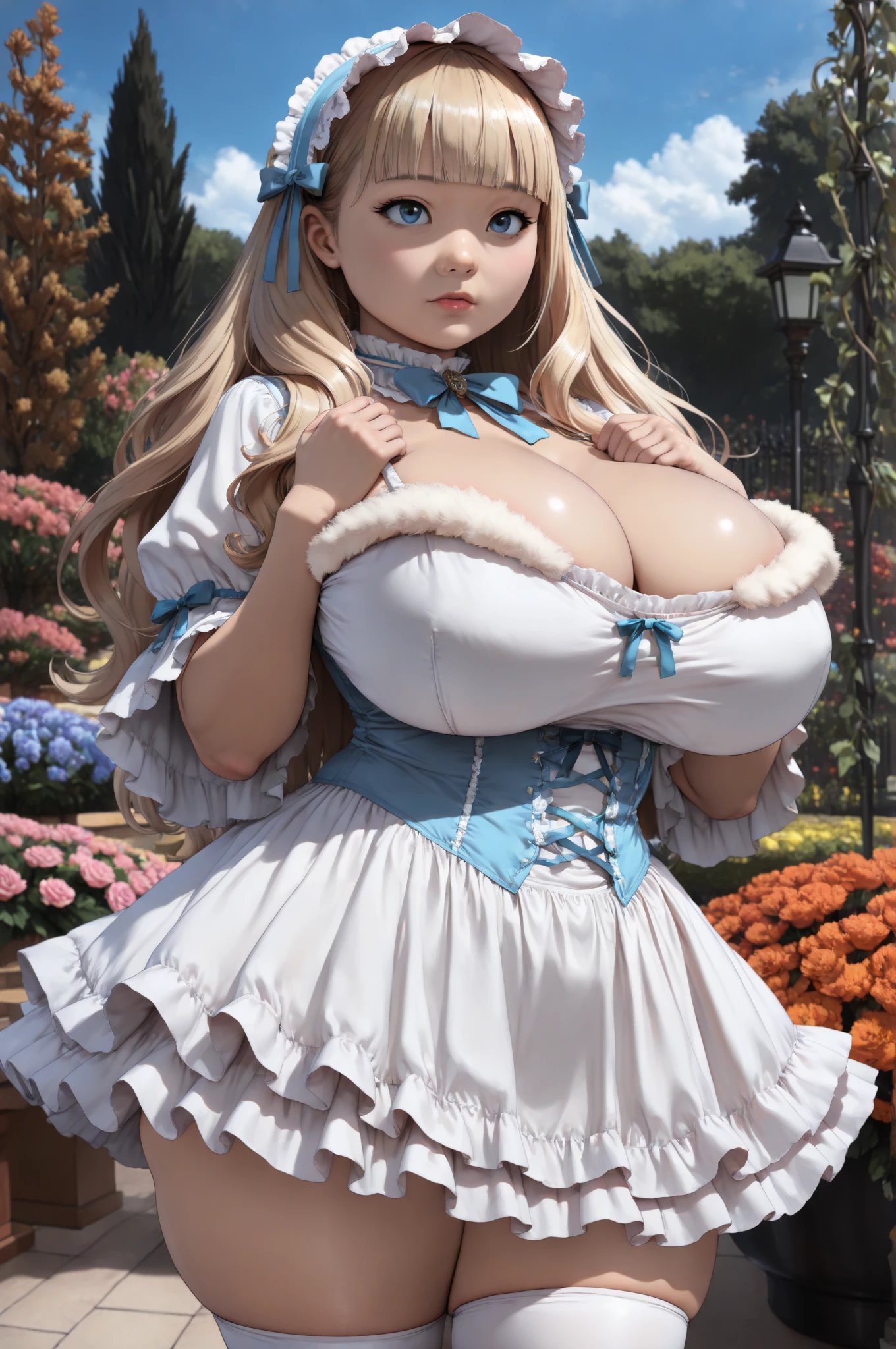 8k(Alice in Wonderland), Falling from the sky, Falling from the sky, (Surprised face), Blonde woman, disheveled blonde hair, Huge breasts, Very red lips highlight Huge breasts,Narrow waist,Long legs,(Anime Style:1.3),Green eyes and a lazy smile,I'looking for,Naughty face,8kYou're good at drawing faces8k(((((Falling from the sky, Falling from the sky:1.3))))),緑の目 Alice in Wonderland,(You're good at drawing faces),(Surprised face),(You're good at drawing faces),Surprised face:1.1,((Anime Style:1.3)),((Model Body Type))(Surprised face) (Full body photo)8k(((((((The depiction of green eyes is amazing)))))))