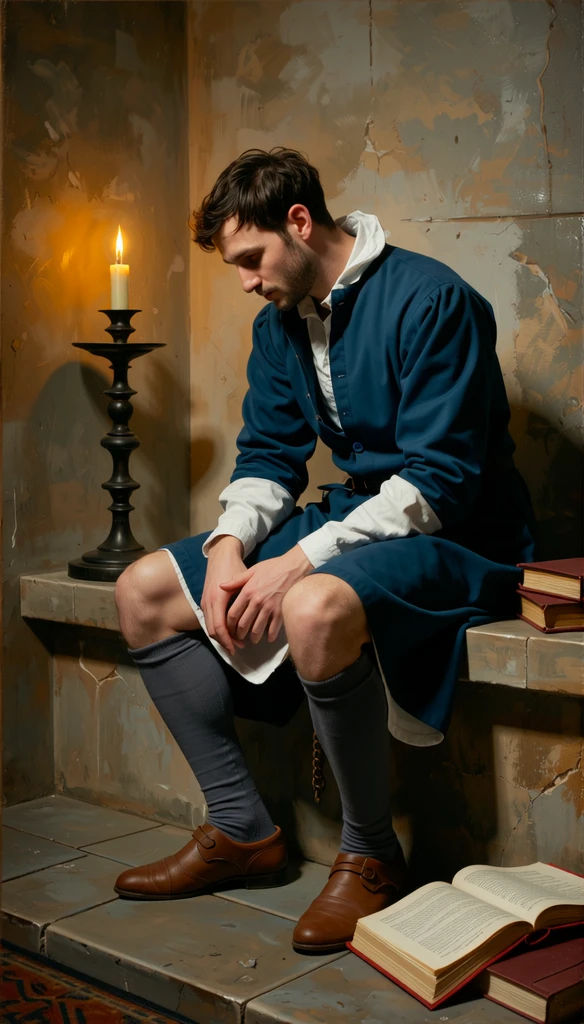 A sexy but innocent looking man, he is tired after work, he is dirty , 15th centuries ,wearing old and worn-out peasant clothes, handsome face, mediaeval period,black hair , homoerotic, , looking at camera, seductively,nsfw, homoerotic, penis ,open legs,