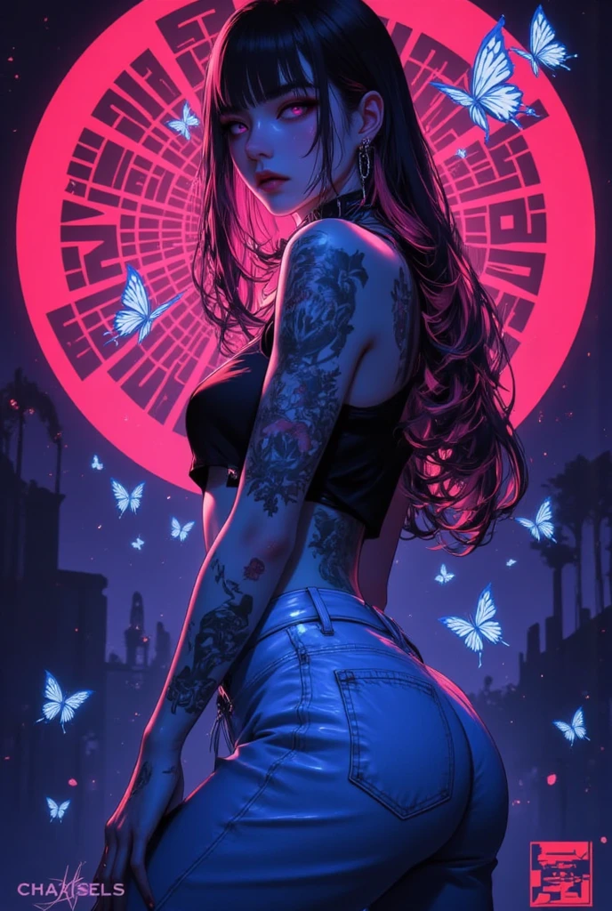 (masterpiece:1.2),(Highest quality),(Super detailed),(Ultra-high resolution),(Best illustrations),8k,wallpaper,(1 female),whole body,The theme is atonement,psychedelic,Neon color,Vector art,Layered textures,progressive,pop,sf,cyber punk