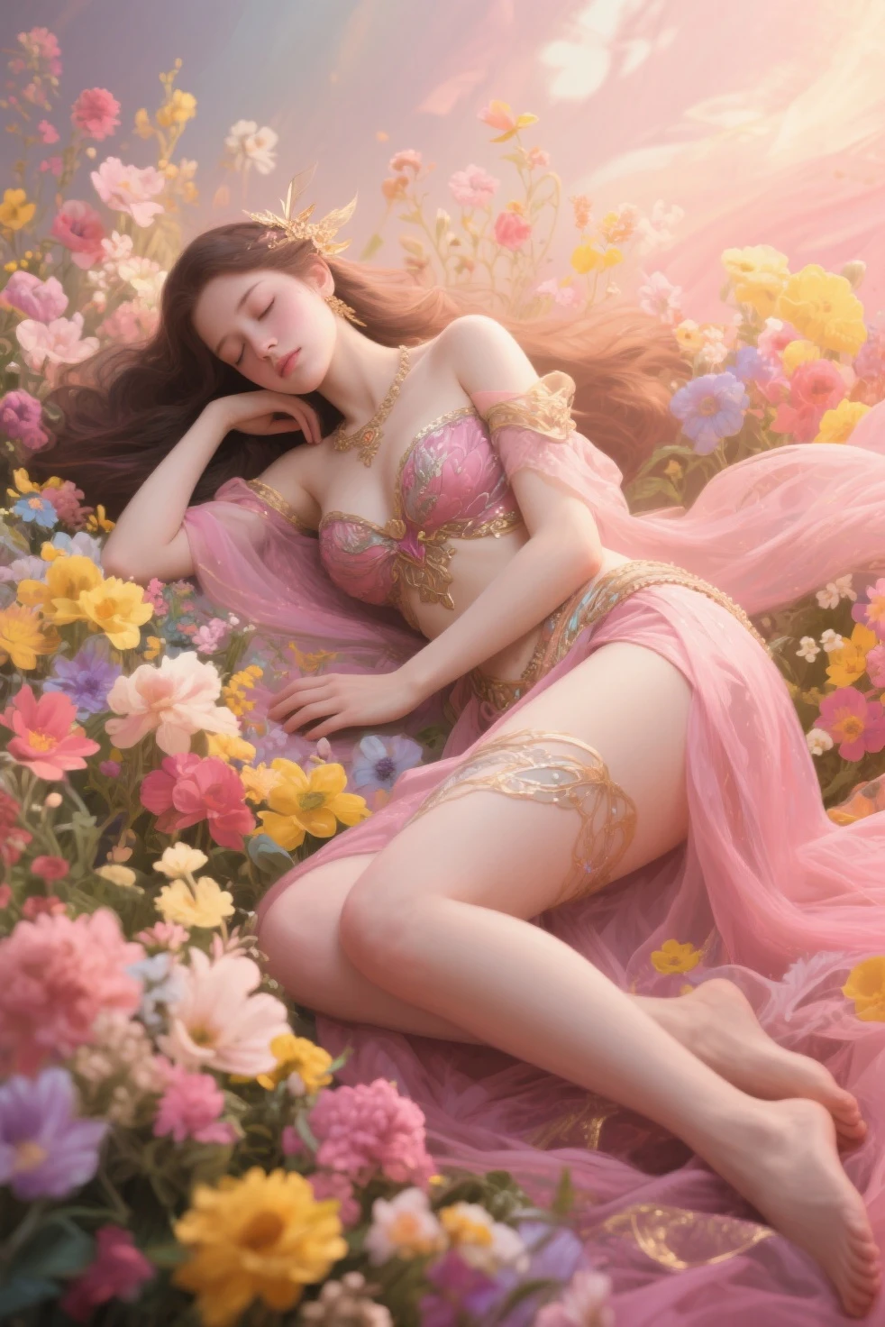 (masterpiece), best quality, expressive eyes, perfect face, 1 sexy girl in forest dress, flowers, leaves, Mandala, fractal, Sleeping Beauty, full body Bella🦋, beautiful sleeping girl, room with mirror, girl sleeping in the bed and sheets, old clock and lamp on the table, full body, black hair, transparent clothes, sexy legs, view of pubic hair, 1 sexy girl in transparent forest clothes, exposed breasts, open transparent t-shirt, tattoos of mandalas and flowers , best quality, masterpiece, illustration, very delicate and beautiful, very detailed, CG, unity, 8k wallpaper, ridiculous, huge file size, very wide lens, soft light, slight smile, view of the man's exposed breasts pubic hair, mandala and flower tattoos, Best quality, Full body, Nude summer, Full tattoo, (Masterpiece, Top quality, Best quality, Official art, Beautiful and aesthetic: 1.2), (1 flower), Full body, Extremely detailed, (Fractal art: 1.3), colored, more detailed, "Best quality", "Masterpiece, Sakimichan style art, black hair fused with platinum and gold, naked girl, beautiful visible pubic area, pink breasts, small breasts at the view, water pond in the garden, old floating clock, lamp, lantern, skin wet with water, floating bed in the pond, beautiful girl lying on the bed, fantasy, view from above, floating bed in the pond, temple interior flooded, night light, full moon, deep fantasy dream, clothes melted in pond water, black hair with gold and platinum reflections, pink weights, toes submerged in water,, official art, unity 8k wallpaper, ultra detailed, beautiful and aesthetic, beautiful, masterpiece, best quality, (zentangle, mandala, tangle, entangle), (ecstasy of flower:1.2) dynamic angle, the most beautiful form of chaos, elegant, a brutalist designed, vivid colours, romanticism, Background with:ponds,Cherry blossom forest,lotus flower)Lie underwater,seen from the front,, mostly cloudy sky,(Very detailed CG unity 8K wallpaper),