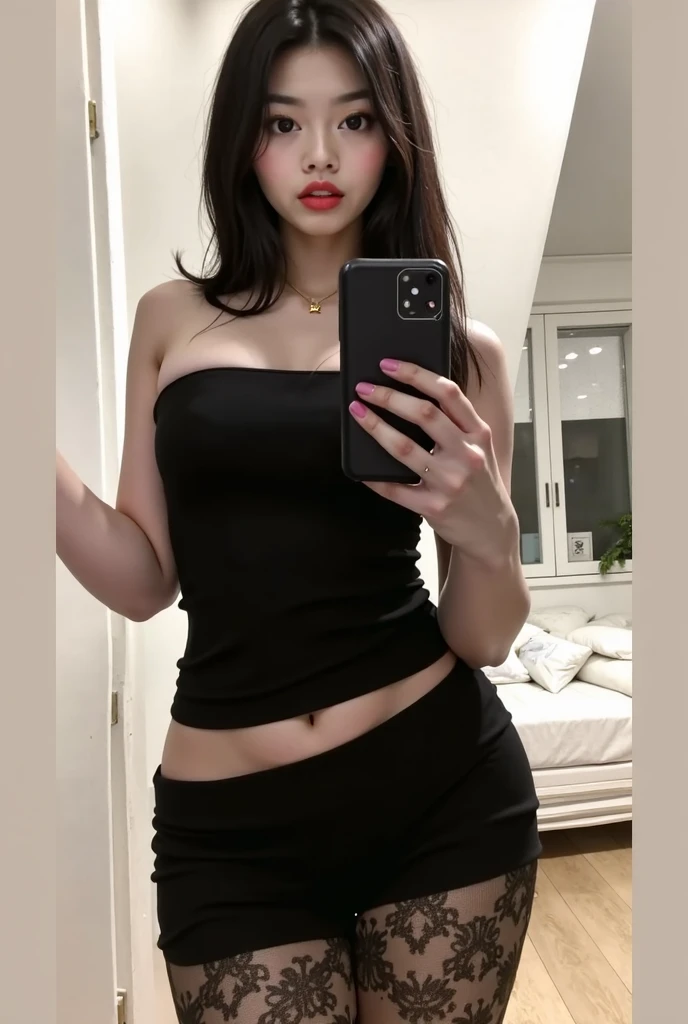 A half body photo of a skinny girl 20 y.o., NSFW, flashing, (:1.1), Pilates pants and fitted long-sleeve top, Dame, Short, Narrow Hips, Square Face, Dark Skin, Chestnut Hair, dark brown Eyes, Straight Nose, Thick Lips, Sharp Chin, Shoulder-Length Hair, Thick Hair, Bun, full breasts, , rose gloss lipstick, Masterpiece, hi res, 8k, award winning, RAW photo, high quality, 35mm photograph, film grain, bokeh, professional, 4k, highly detailed,
