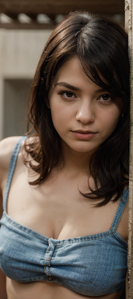 1girl, beautiful woman pink tank top jacket、Pink Panties, skinny, perfect body, defined abs, gold hair, standing in a white wall photography studio, ultra-detailed face, beautiful eyes, beautiful lips, double eyelids, shy smile, trimmed bangs, sun-kissed skin, hint of pubic hair, (best quality, 8k, masterpiece:1.3), frontal and full-body shot, pussy line, front facing, open legs