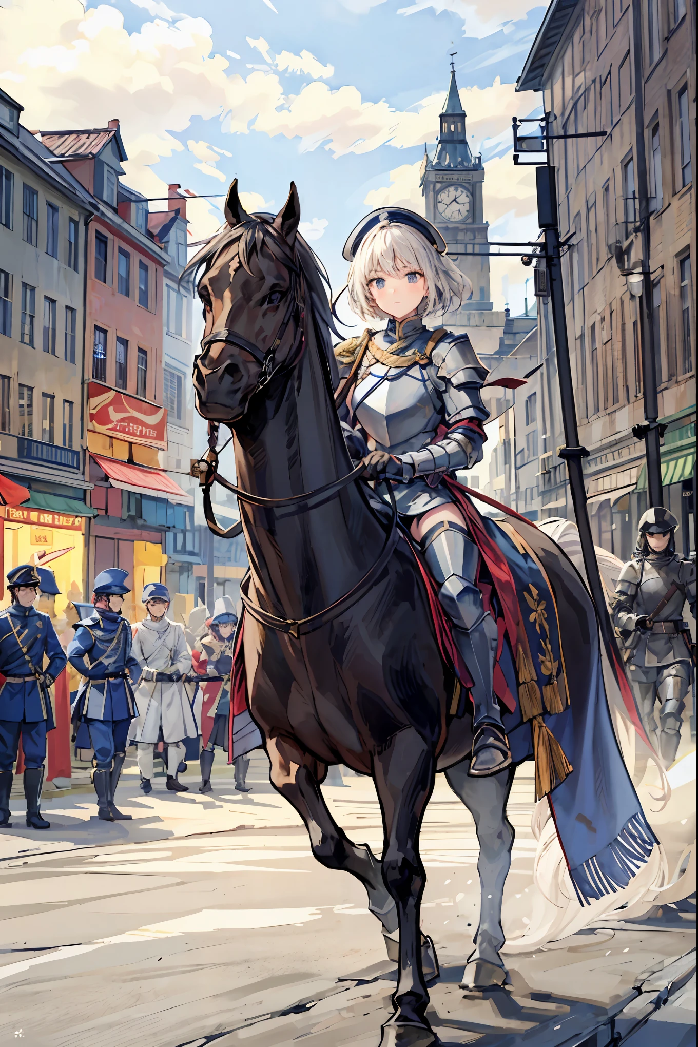 war between nations,槍force,Female Commanders,Charge,female knight,Battle ,Feeling Fast,brigade,standing,Dignified Posture,Take command,Galloping Horse,Clash,Great military strength,Large Group,force,Dusty ,大軍のClash,battalion ,Company ,squads,Pedestrian,Cavalry,most,European-style castle