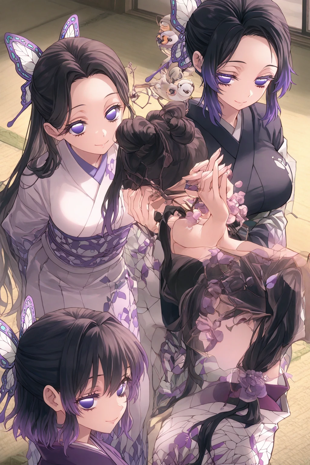 ((1girl)), adult, ((long hair)), ((hair bun with white ornaments on left side of head)), long face, tall, tall head, long head, tall face, thin eyebrows, eyelashes, teal eyes, thin nose, straight nose, lips, medium , , cute , (), fully , , , completely , completely , fully , embarassed, tight , ((pubic hair)), 2d art, colored sketch, sketch, lineart, solo, ((on bed)), akaneze