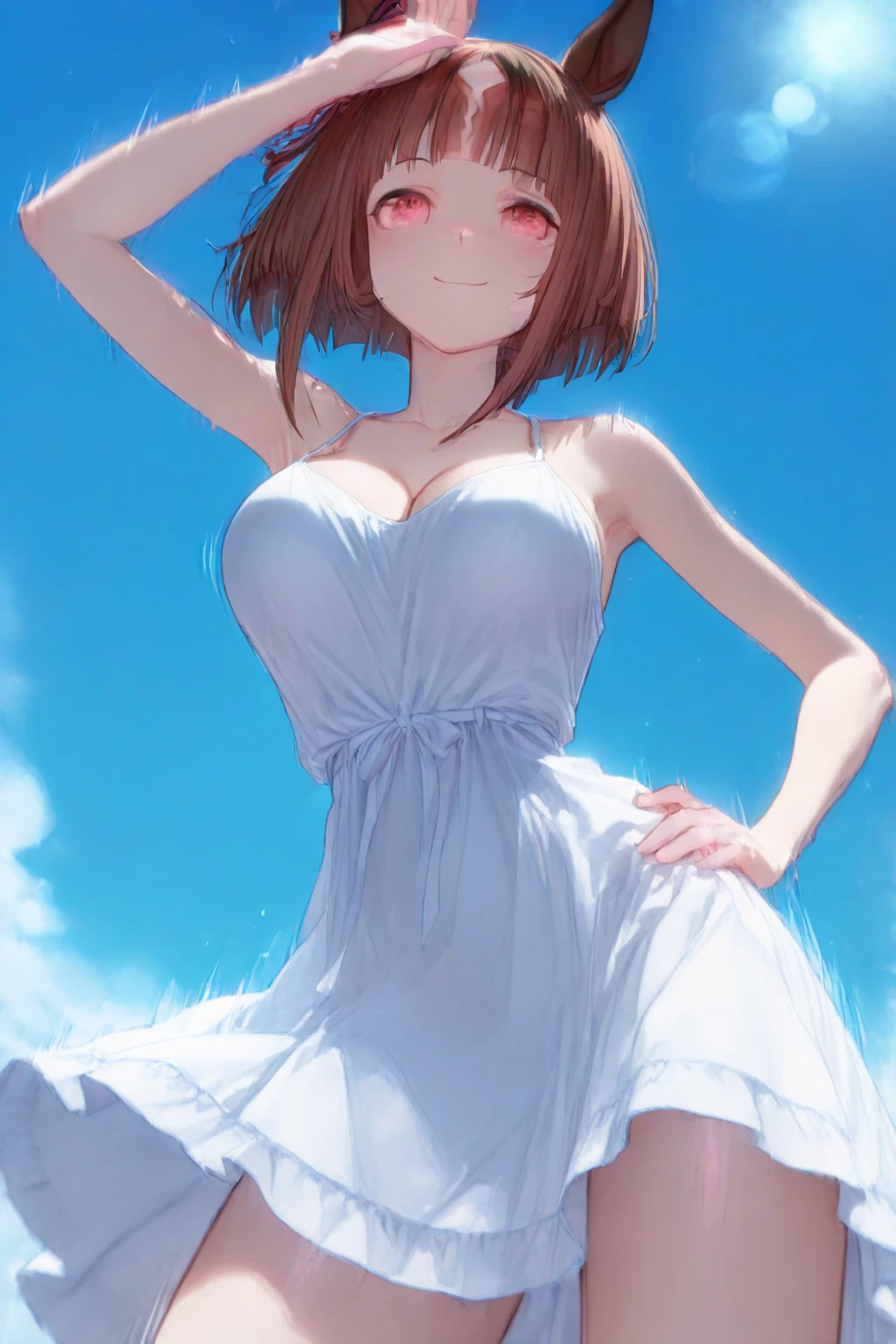 All intricate details: (1 beautiful girl with a perfect body, medium and firm bust, hair and short hair, nude, open legs, to strong wind, blushing, embarrassed expression, see body, +18, uncensored, sexy low back angle)