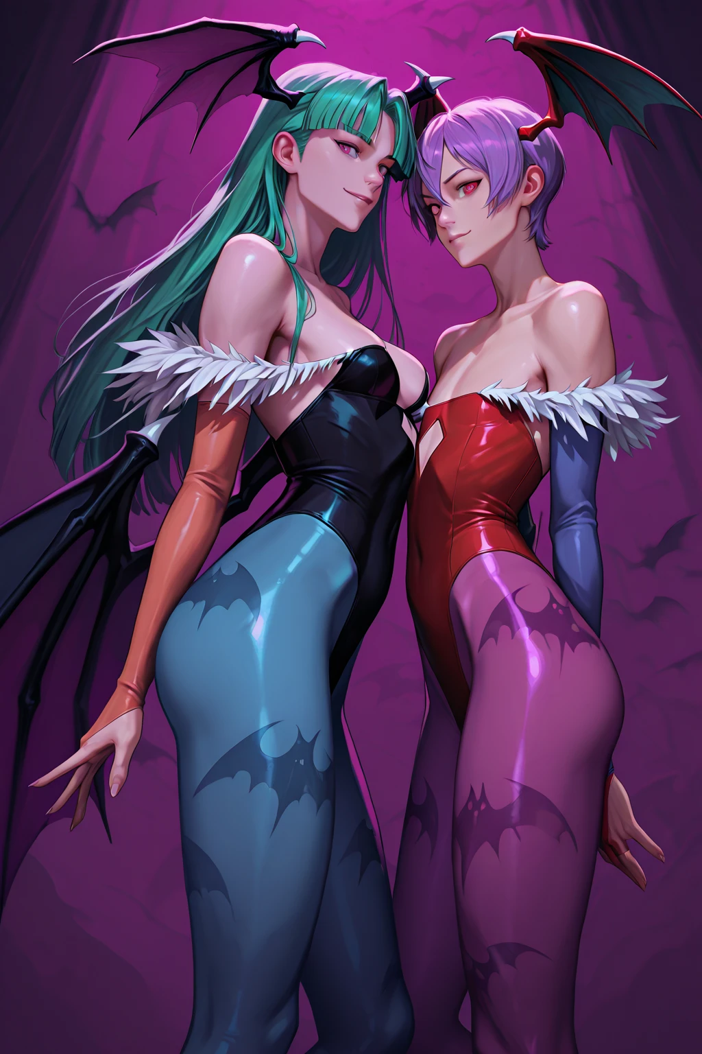 Angewomon and Ladydevimon. (hightquality)Intertwined bodies. Fall into Evil. dark.