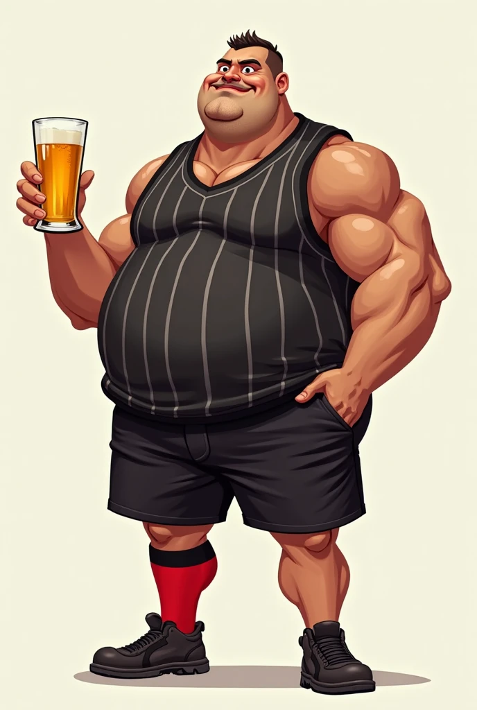 huge muscular old man, muscle gut:1.37, musclegut, modern market, tank top, shorts