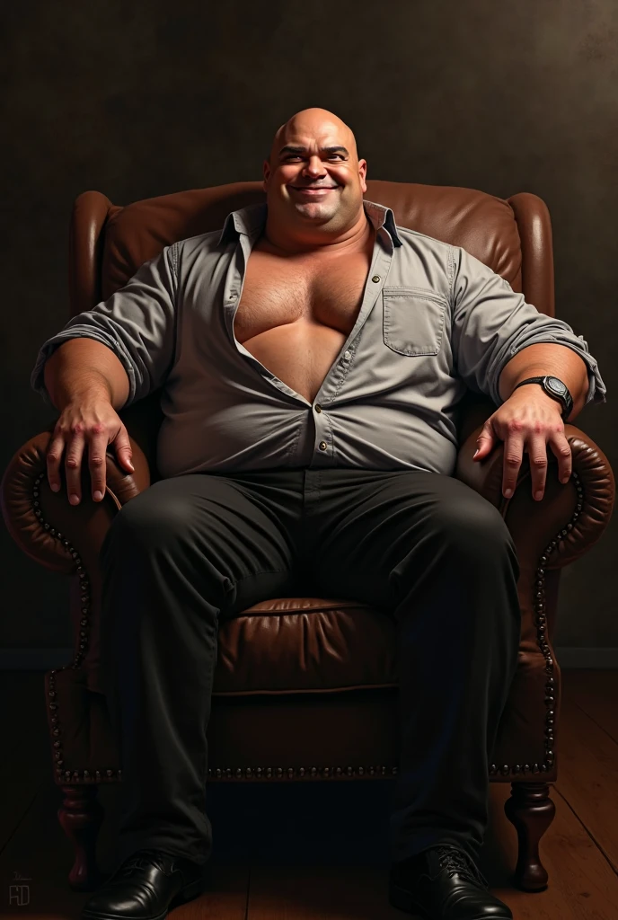 Middle aged man, bald, hd, photo realistic, fully naked, sitting down , no underwear, visible , large , realistic , one , dad bod, realistic hand, no abs, hairy, open legs,