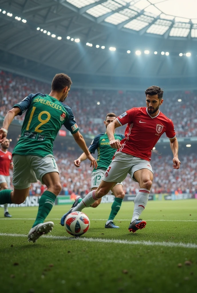 a soccer scene in a german sports stadium, injury scene in a sports stadium, stretcher carry, an injured soccer player is lying head first on his back on a stretcher and is covering his head with the hand, there are four young schoolgirls in shiny leather-trousers carrying a stretcher, there are four longhaired schoolgirls in high-shine -leggings who are carrying a stretcher in a german sports stadium, there is a wounded male soccer player in a short sports outfit lying head first on the stretcher, an injured male soccer player is lying head first on his back on a stretcher and is covering his agonised face with a hand, a soccer player is rearing up in intense pain while lying head first on his back on a stretcher and covering his head with a hand, dramatic scene, theatralic posing scene, dramatic pity scene, injury soccer, first aid, help, pity, there are four very angry looking schoolgirls in shiny -trousers who are looking very sad and very terrified and very shocked, the injured soccer player is screaming out in pain while he is carried from the pitch on a stretcher