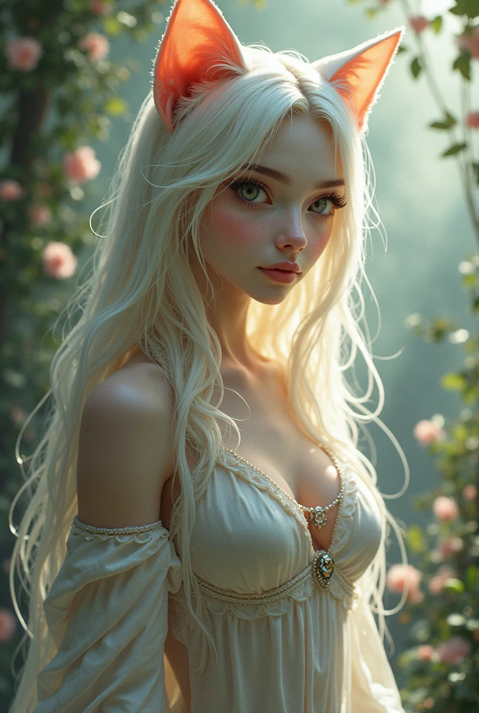 Elf female, white hair, cat eyes, big breasts, slim waist, full body, from head to toe, highly detailed, very realistic,